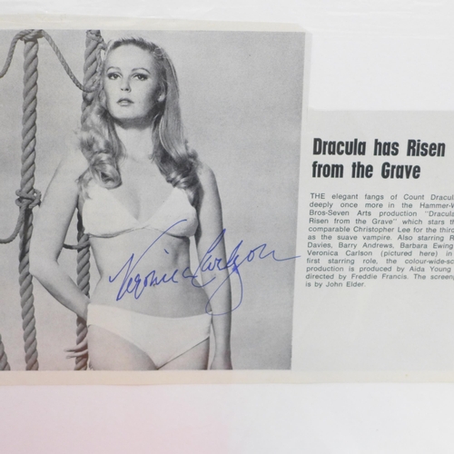 681 - A selection of autographs, two in displays, Veronica Carlson and Andre Morell