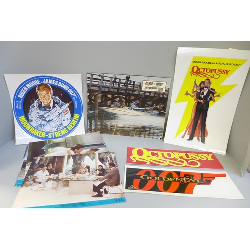 683 - James Bond promotional item; stickers for Moonraker, Octopussy and lobby cards, etc.