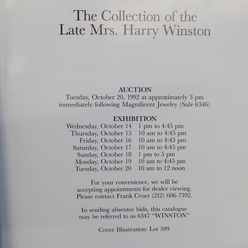 697 - One volume, Sotheby's Auction Cagtalogue, The Collection of The Late Mrs Harry Winston, 1992