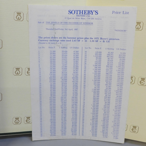 698 - One volume, Sotheby's Auction Catalogue, The Jewels of the Duchess of Windsor, 1987