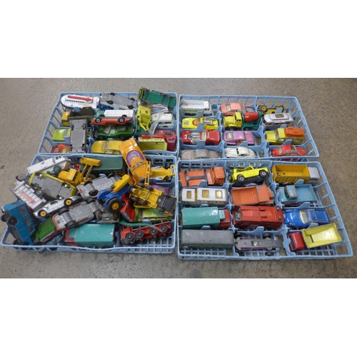 710 - A box of early Matchbox die-cast model vehicles, playworn and a box of mixed Corgi and Dinky includi... 