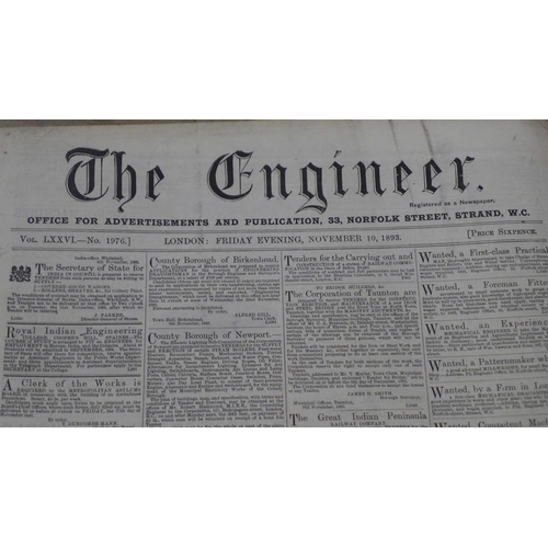 718 - A collection of approximately 38 19th Century newspapers - The Engineer, 1880s and 1890s