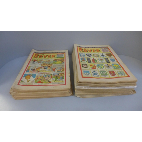 727 - A collection of vintage comics, Adventure, 1948-1950, Wizard, 1953 and Rover, 1958-1959