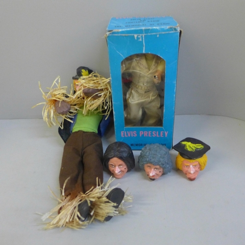 732 - An Elvis Presley boxed radio and a Wurzel Gummidge vintage doll with three detachable heads