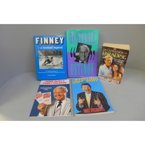 743 - Autographed books; Peter Ustinov, Max Bygraves, Jason Connery, Tom Finney