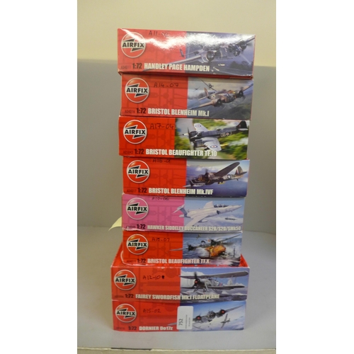 752 - Eight 1:72 scale Airfix kits of WWII and later aircraft, all unopened