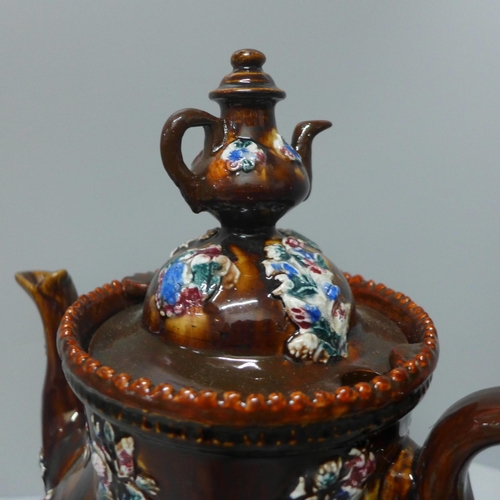 784 - A 19th Century bargeware teapot, inscribed Mrs H. Cox, A Present From Father **PLEASE NOTE THIS LOT ... 