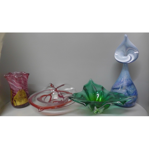 785 - Three items of Ingrid Pears studio glass and a Murano green glass dish