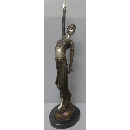 786 - An Art Deco style bronze figure on a marble base, 50cm