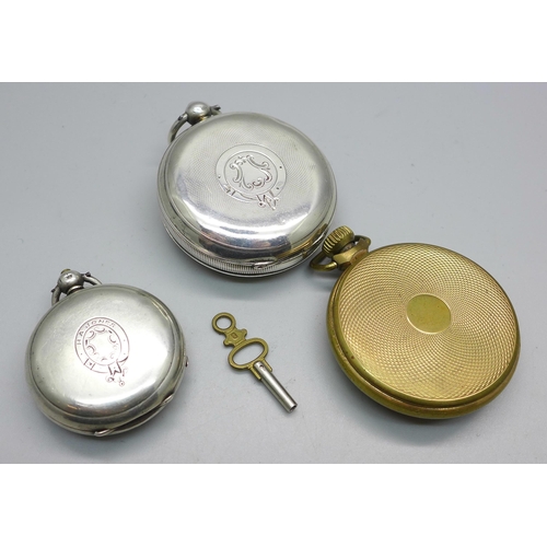 813 - A J.G. Graves silver pocket watch, a small silver fob watch and an Ingersoll pocket watch