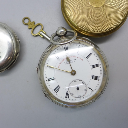 813 - A J.G. Graves silver pocket watch, a small silver fob watch and an Ingersoll pocket watch