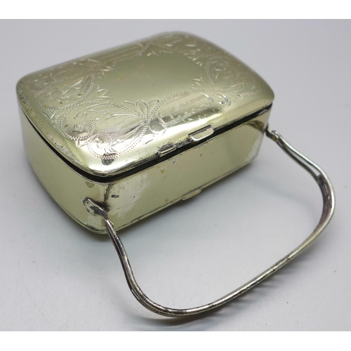 815 - A small travel toilet box/case, with compact, manicure and coin holder, marked 'German Silver',  85m... 