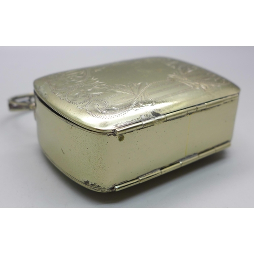 815 - A small travel toilet box/case, with compact, manicure and coin holder, marked 'German Silver',  85m... 