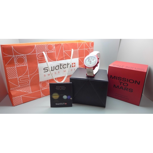 821 - A Swatch Omega Bioceramic MoonSwatch Collection wristwatch, Mission To Mars, (as new, unused, with r... 