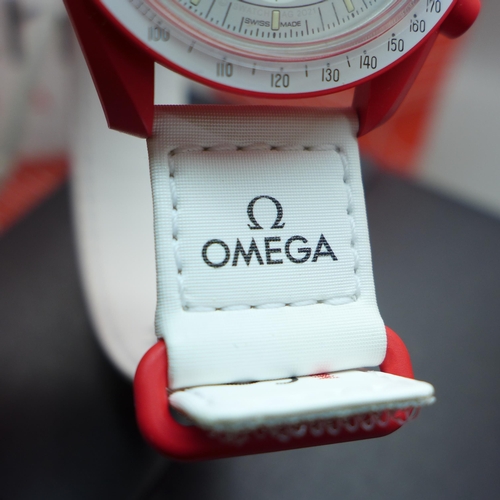 821 - A Swatch Omega Bioceramic MoonSwatch Collection wristwatch, Mission To Mars, (as new, unused, with r... 