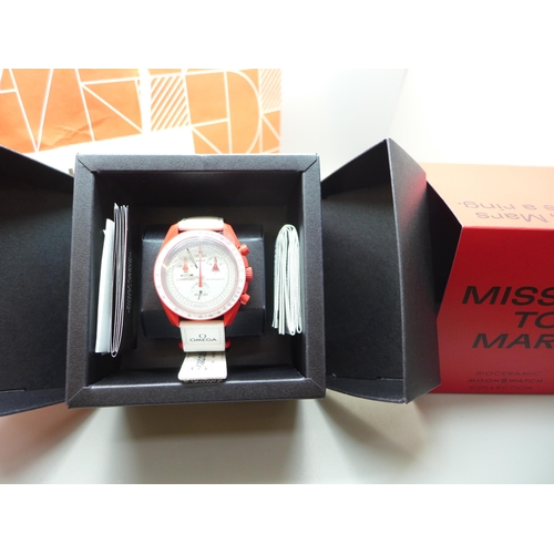 821 - A Swatch Omega Bioceramic MoonSwatch Collection wristwatch, Mission To Mars, (as new, unused, with r... 