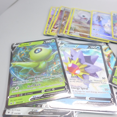 822 - Fifteen holographic Pokemon V cards and twelve full artwork holographic Pokemon cards