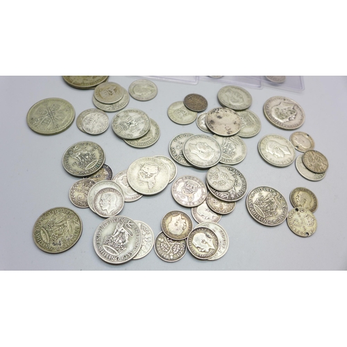 827 - Coins; 60g of pre 1920 silver coins including a Victorian 1889 crown and 146g of 1920 to 1946 coins