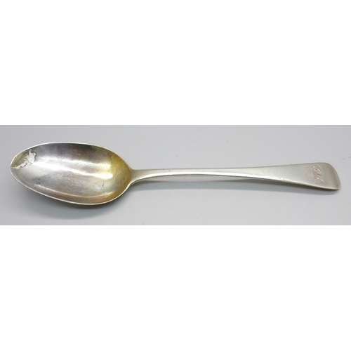 832 - A George III silver serving spoon, London 1812, 54g, a/f