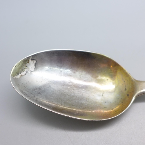 832 - A George III silver serving spoon, London 1812, 54g, a/f