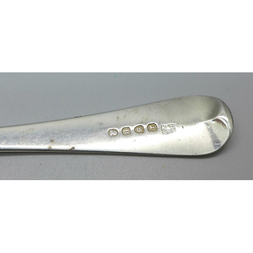 832 - A George III silver serving spoon, London 1812, 54g, a/f