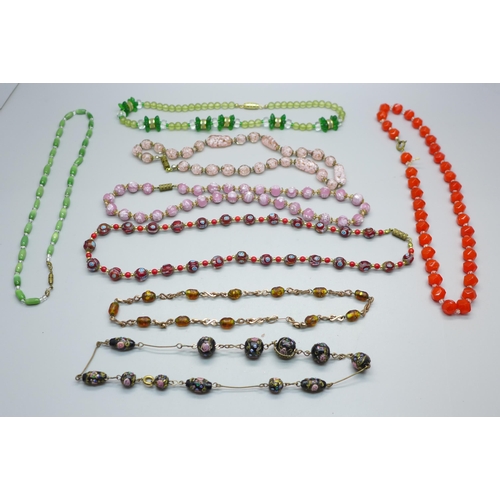 839 - Eight vintage glass bead necklets