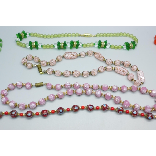 839 - Eight vintage glass bead necklets