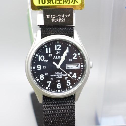 846 - An Alba Solar by Seiko Water Resistant military style wristwatch, (as new, with packaging)