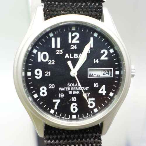 846 - An Alba Solar by Seiko Water Resistant military style wristwatch, (as new, with packaging)