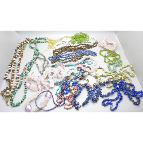 868 - A collection of twenty semi-precious stone necklaces and three bracelets