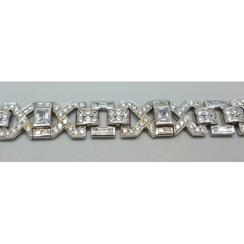 899 - A silver and CZ Art Deco style bracelet