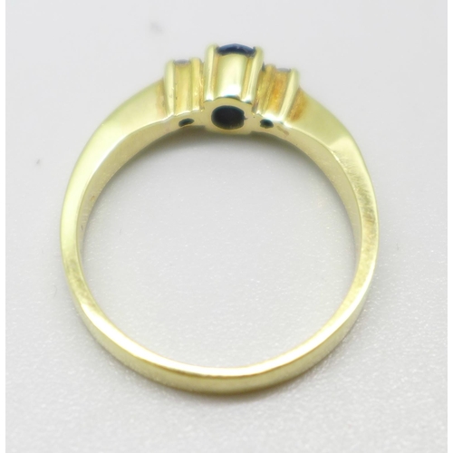 971 - A 14kt gold set sapphire and diamond ring, 3.7g, M, (purchased in Sri Lanka)