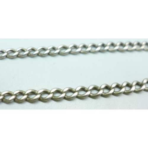 972 - A silver Albert chain, (metal clip and T-bar), 23g