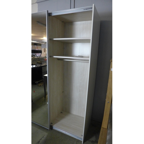 1591 - A white glass and mirrored sliding door wardrobe * this lot is subject to VAT