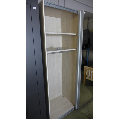 1591 - A white glass and mirrored sliding door wardrobe * this lot is subject to VAT