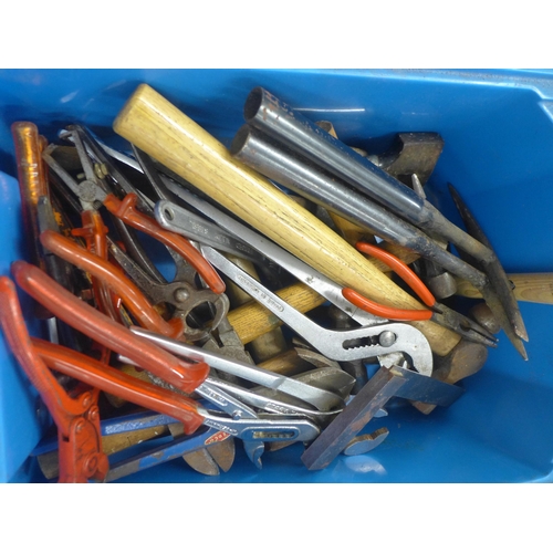 2053 - A quantity of assorted hammers, grips, cutters and pliers