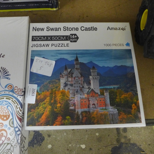 2063 - 3 x 1000 piece jigsaws - Bavarian Stone Castle, Monet's Soleil Levants and Amalfi Coast Scene - all ... 