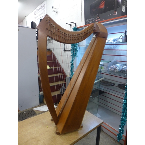 2096 - A 25 string wooden harp with protective soft case