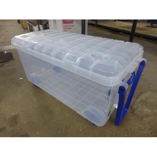 2236 - A 160L clear plastic Really Useful box with lid and wheels