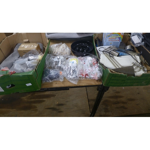 2270 - 3 Boxes of household items including black trousers, bubble solution, mouse pads, saucepan, laptop m... 