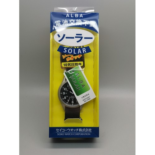 846 - An Alba Solar by Seiko Water Resistant military style wristwatch, (as new, with packaging)