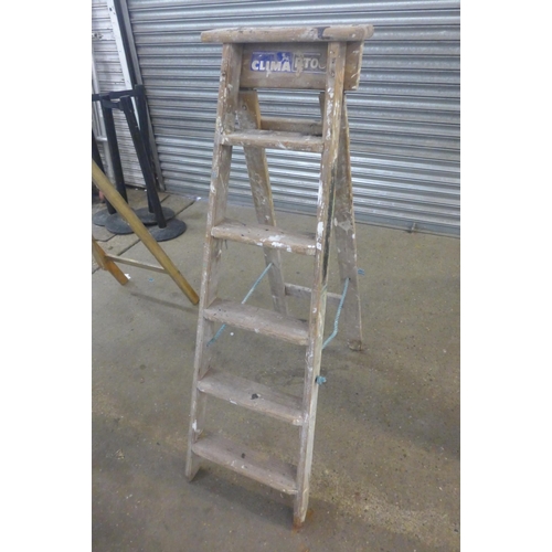 2157 - 3 wooden step ladders, 1 x 9 rung and 2 x 6 rungs