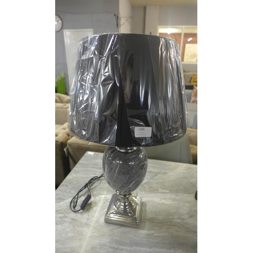 1386 - A black marble effect urn table lamp with black shade, H 62cms (LT057M28)   #