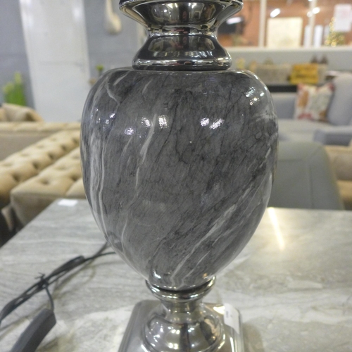 1386 - A black marble effect urn table lamp with black shade, H 62cms (LT057M28)   #