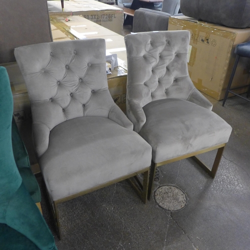 1512 - A pair of taupe velvet side chairs on gold bases * This lot is subject to VAT