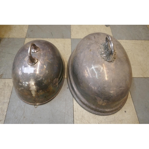 410 - Two silver plated meat domes