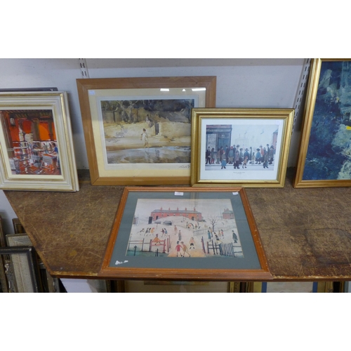 478 - Two L.S. Lowry prints and a Sir William Russell Flint print, all framed