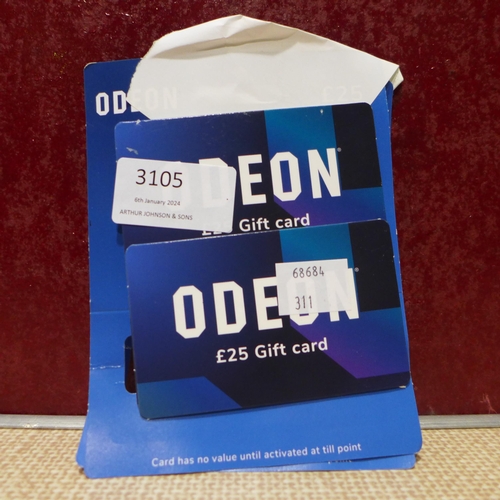 3105 - Two Odeon Gift Cards (£25 each)   (311-340)    * This lot is subject to vat