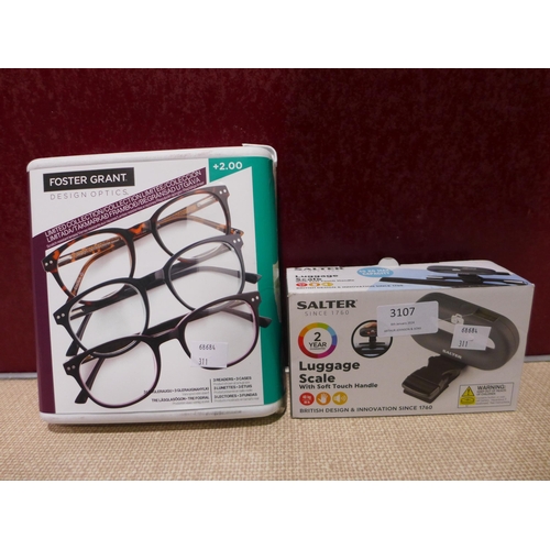 3107 - FGX Ladies Reading Glasses +2.00 and Salter Digital Luggage Scale - 40kg (311-345,348)    * This lot... 