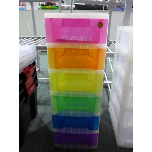 3353 - Six drawer plastic storage chest, multi coloured